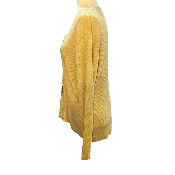 Laura Scott Gold Sweater Cardigan Metallic Shimmer Knit Plus Size 1X - Picture 4 of 7
